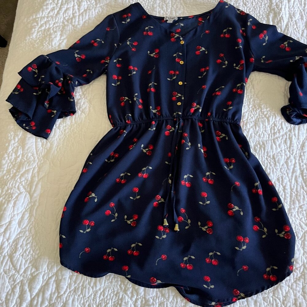 J for Justify Navy Dress with Cherries Size L